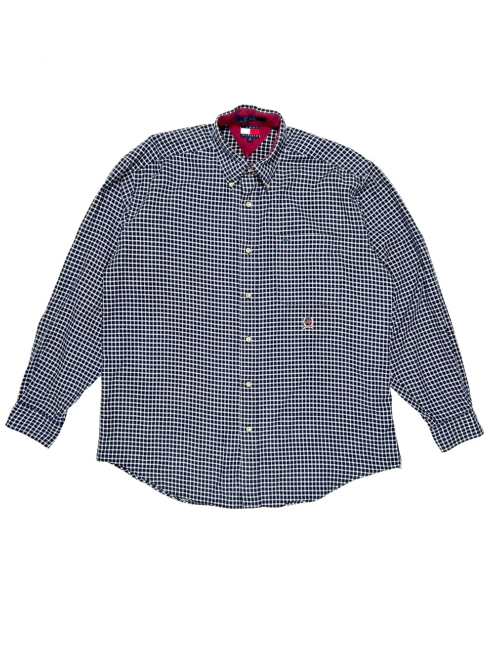 Vintage 90s Tommy Hilfiger Button Down Men’s Medium Long Sleeve Plaid Blue White